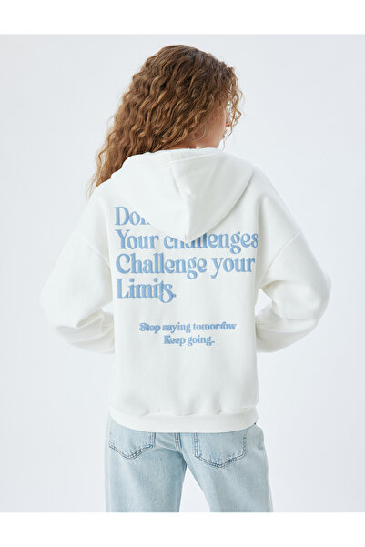 Koton Oversize mikina na zip s kapucí - klokaní kapsa a potištěný slogan