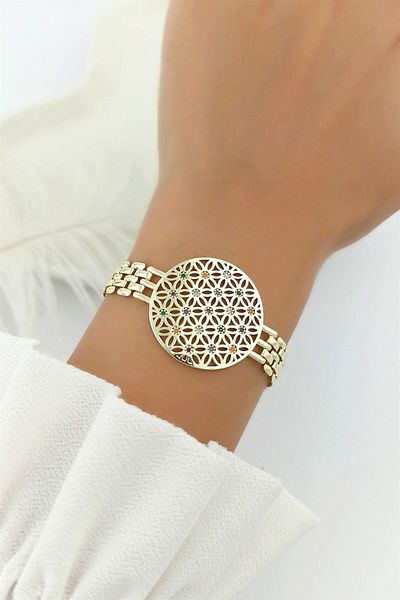 Çlk Accessories سوار زهرة الحياة - سلسلة السكك الحديدية الحجرية الملونة، Trbilek70106