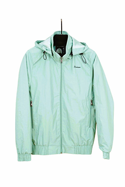 DYNAMO Erkek Açık Mint Çıkarılabilir Kapüşonlu Cepleri Fermuarlı Astarlı Mevsimlik İnce Yağmurluk Mont