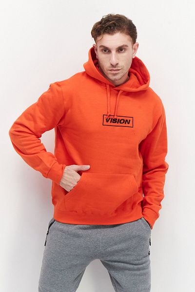 Vision Street Wear Men Hooded Embroidered Logo Long Sleeves Sweatshirt, Orange