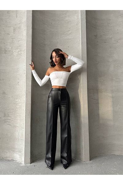 prova Faux Leather Palazzo Pants - Misspnt24654
