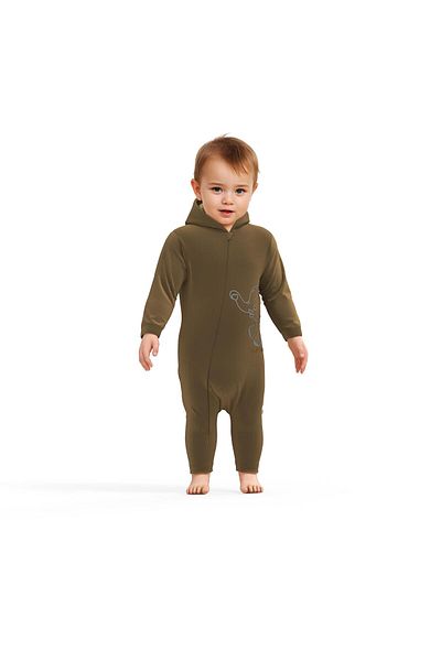 BabyCosy Salopetă din catifea cu glugă și fermoar