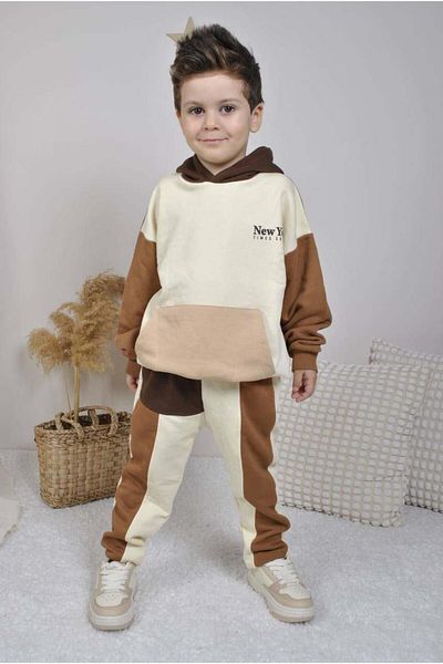 MİNİKO KİDS Boy's Kangaroo Pocket Cotton Hooded Tracksuit