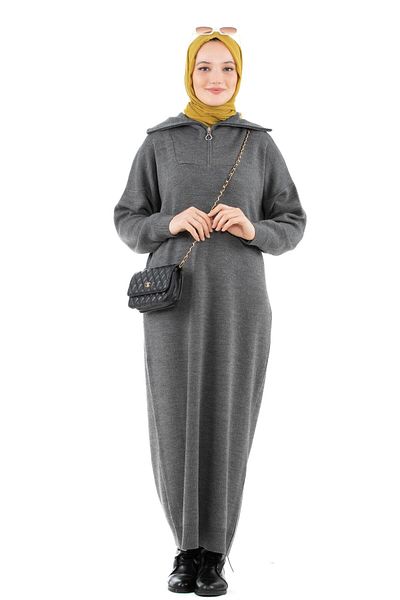 Sevitli Rochie de tricotaj cu guler camioner cu fermoar-antracit