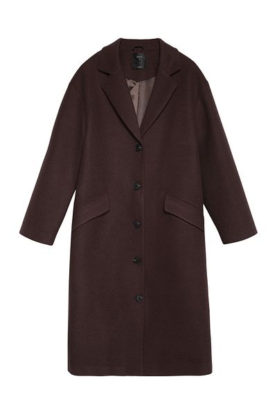 Quzu Double Breasted Collar Buttoned Long Coat Brown