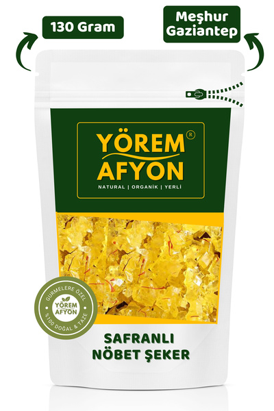 Gülçehre Yörem Afyon Meşhur Gaziantep İşlem Görmemiş Kristal Safranlı Nöbet Şekeri, Polat Şekeri | 130Gr.