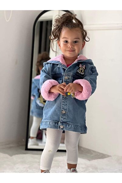 Yağmurun Butiği Kapşonlu Minnie Mouslu Nakışlı Peluşlu ve Düğmeli Kız Çocuk K...