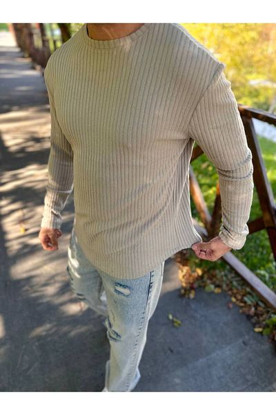 elkumoda Βαμβακερό φούτερ με ραβδώσεις με λαιμόκοψη - μακρυμάνικο, απαλή υφή, που δεν κολλάει