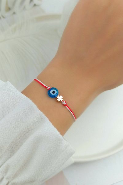 Çlk Accessories Marteniçka Bracelet with Clover and Evil Eye Beaded Elevator Bracelet Trbilek7868