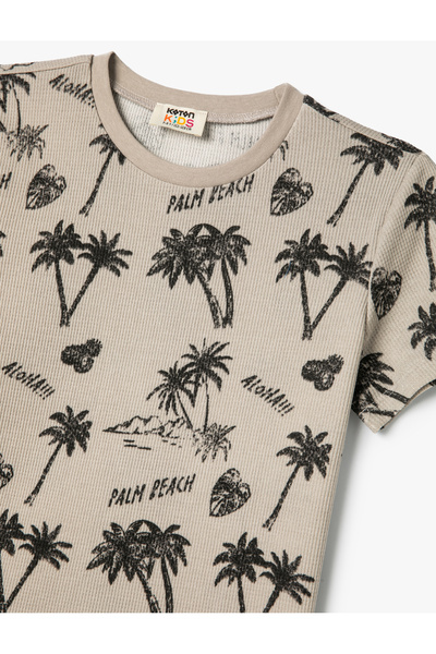 Koton Tekstura bawełny - Koszulka z krótkim rękawem z nadrukiem palmy