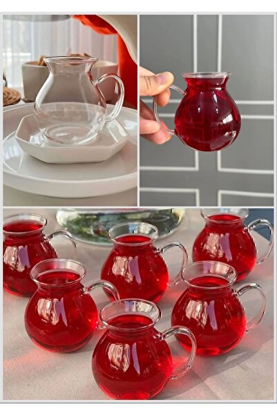 MİS KİTCHEN 6 Adet Tombul Çay Bardağı - Kulplu Borosilikat Çay Bardağı