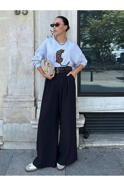 My Blog Black Grace Belted Wide Leg Trousers - 300001