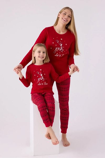 SWATİ Red Long Sleeve Pajamas Set - Family Concept, for Mother and Daughter Women Arnetta3106
