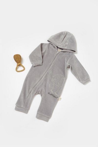 BabyCosy Salopetă din catifea organică cu glugă și fermoar