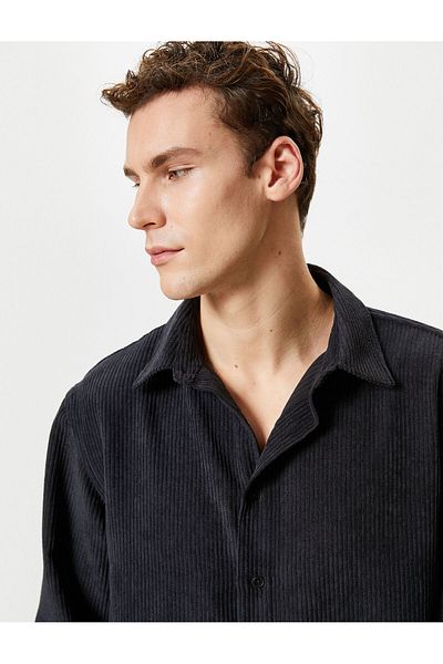 Koton Velvet Shirt Long Sleeve Classic Collar Buttoned
