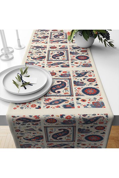 Else Dekor Husă decorativă pentru căptușeală, cu model de țiglă otomană, imprimată, rezistentă la pete, fără sudură, 40x140cm