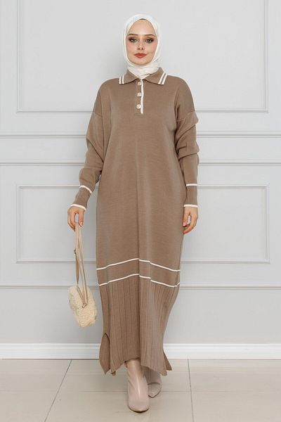 Sevitli Rochie tricotată cu gât polo cu fantă - MINK