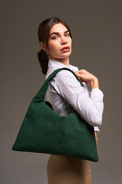 Berlesi Geantă de umăr din piele de căprioară verde cu detaliu tricotat
