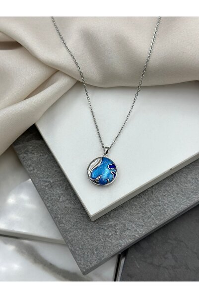 Çelik LUMİERA Mavi Mineli Deniz İçi Açılan RENK DEĞİŞTİRMEZ Çelik Kolye