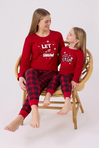 SWATİ Red Long Sleeve Pajama Set - Family Concept Mother Girl Women Arnetta3105