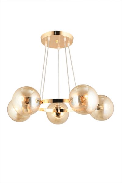 SONSUZ AYDINLATMA&AVİZE Infinite Gold 5-Piece Ring Honey Globe Glass Modern Chandelier