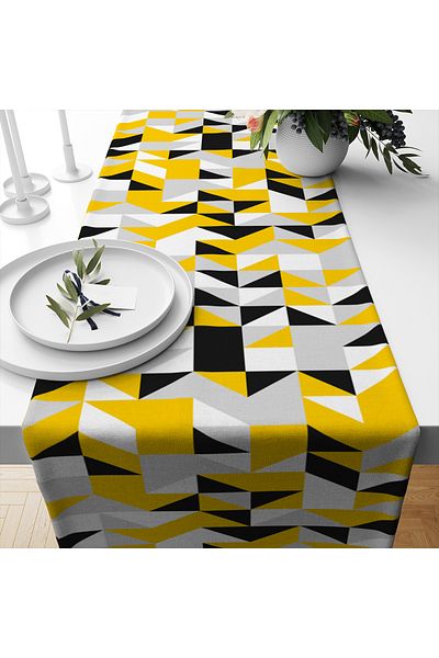 Else Dekor Galben Negru Placi Modelat Imprimat Rezistent la pete Husa decorativa Runner 40x140cm