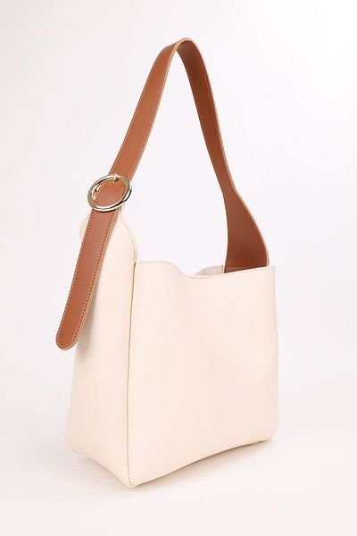 NOTHING Cross Adjustable Belt with Gold Buckle - Hand and Shoulder Bag with Strap, Cream Tan