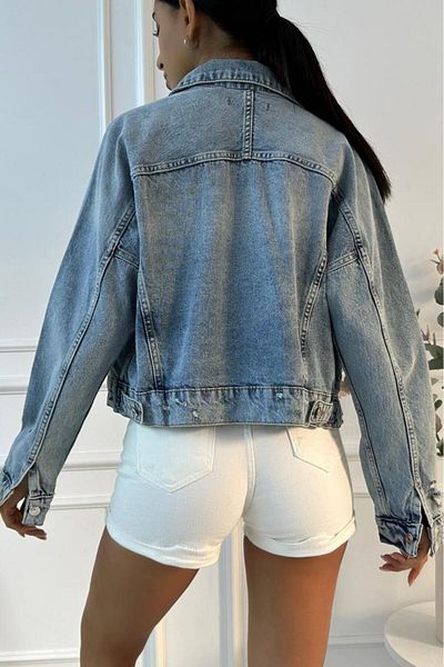 ZAROLİ Jachetă de damă din denim albastru cu croială vintage - uzată
