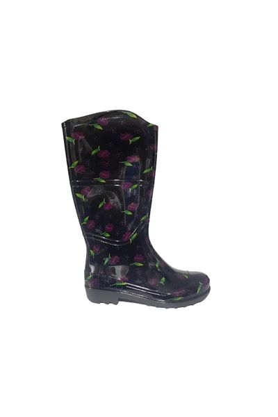 Emek Γυναικείες μαύρες μωβ Tulip Garden Rain Boots EMK2036-97