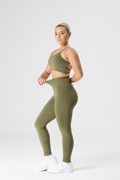 qlu Attractive Collection Kadın Haki Seamless / Dikişsiz Scrunch Tayt