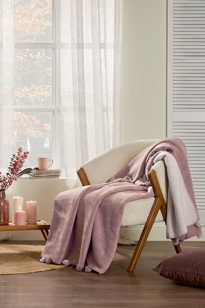 Özdilek Colorist Double Sided Cotton Blanket with Pompom 180X220 cm