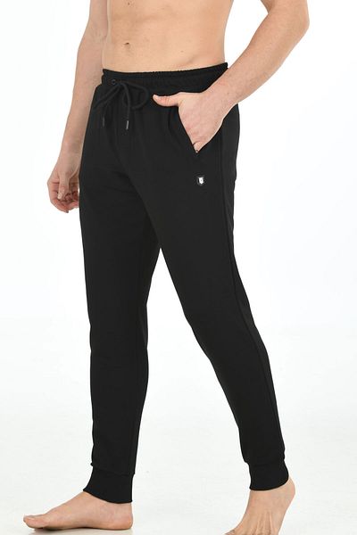 Marco Ferry Black Men's Two Thread Classic Model Pocket Cuffed Leg Large Size Sweatpants Edy5428b-s