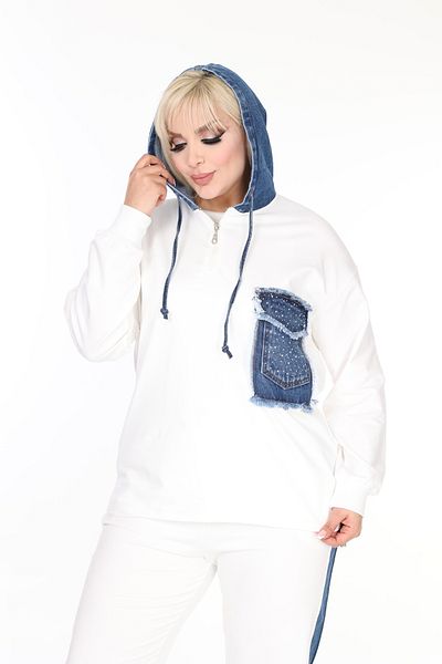 MJORA Set de jos-top din țesătură de bumbac tricotată cu detalii din denim