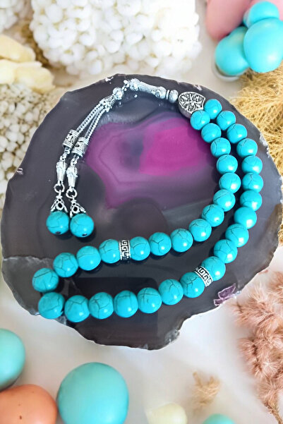 MGA DOĞAL TAŞ مسبحة من حجر الفيروز مكونة من 33 قطعة - 10 مم في صندوق MDF مخصص...