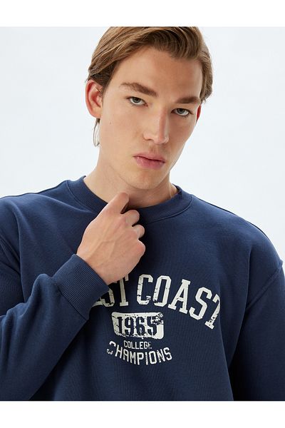 Koton College Printed Oversize Sweatshirt - Crew Neck, Raised Cotton Blend