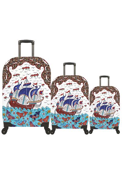 MY SARACİYE My Wardrobe Luggage Cover, Suitcase Cover Large, Medium, Cabin Size Cover Set, My Tile Ship 57