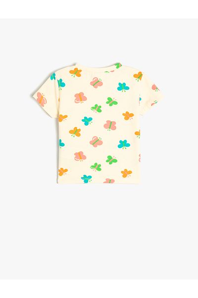 Koton Crew Neck Short Sleeve Butterfly T-Shirt