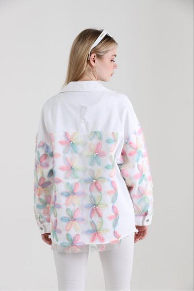 Kısmetin Butiği Ethnic Patterned Colorful Floral Women's Jeans Jacket - Rose Rose Gayesi, New Collection