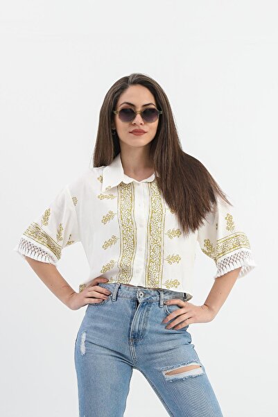 VAPUR TEKSTİL Сорочка Haki - Античний візерунок, рукави з бахромою