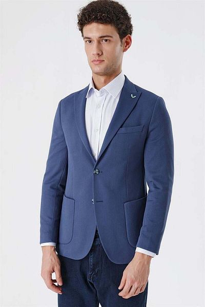 İmza Jachetă casual, cu o formă extra subțire, cu guler Korial, albastru indigo, fără căptușeală
