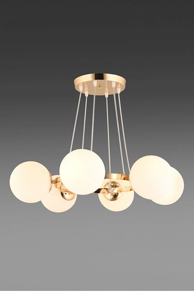 SONSUZ AYDINLATMA&AVİZE Infinite Gold 6-Piece Ring White Globe Glass Modern Chandelier