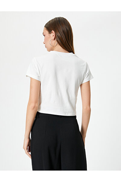 Koton Short Sleeve Crew Neck T-Shirt with Bow Knot Detail on the Front