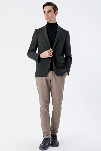 İmza Dark Khaki Mono Collar Lycra 6 Drop Comfort Fit Classic Jacket 1002235137