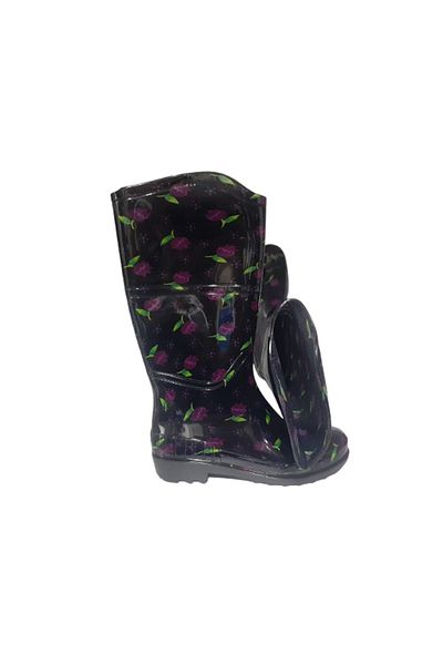 Emek Γυναικείες μαύρες μωβ Tulip Garden Rain Boots EMK2036-97