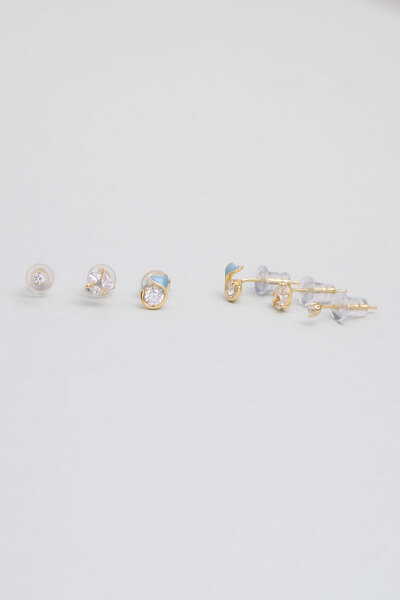 So CHIC... Minimal 18 Ayar Sarı Altın Kaplama Gümüş Çoklu Küpe