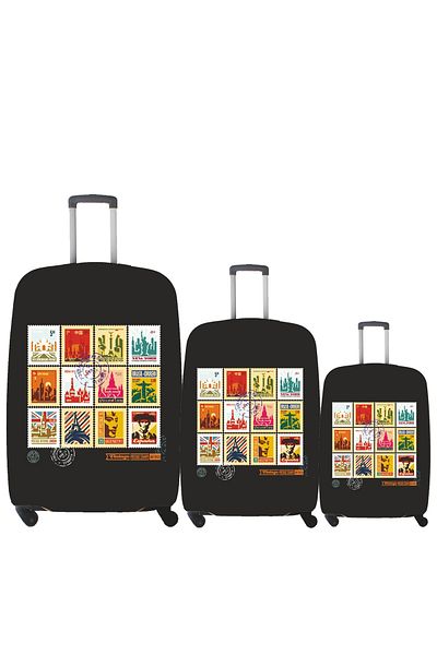 MY SARACİYE My Stamps 25 - Large, Medium and Cabin Size Luggage and Suitcase Cover Set