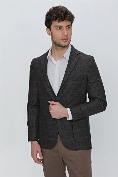 İmza Μπουφάν με μονόχρωμο γιακά με σκούρο καφέ σχέδιο χωρίς επένδυση 6 σταγόνων Comfort Fit Relaxed Cut 1002225172