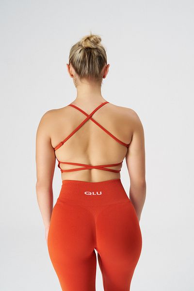 qlu First Seamless Orange Women's Sports Bra - Adjustable Drawstring Bra