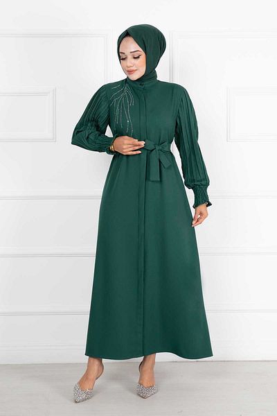 EBRUTESETTÜR Hijab Ferace with Pleated Detail on the Arms