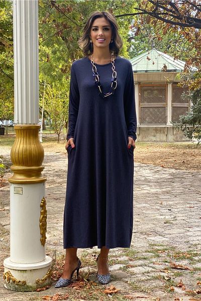 Nevin Kaya Moda Rochie din viscoză din lână moale angora bleumarin